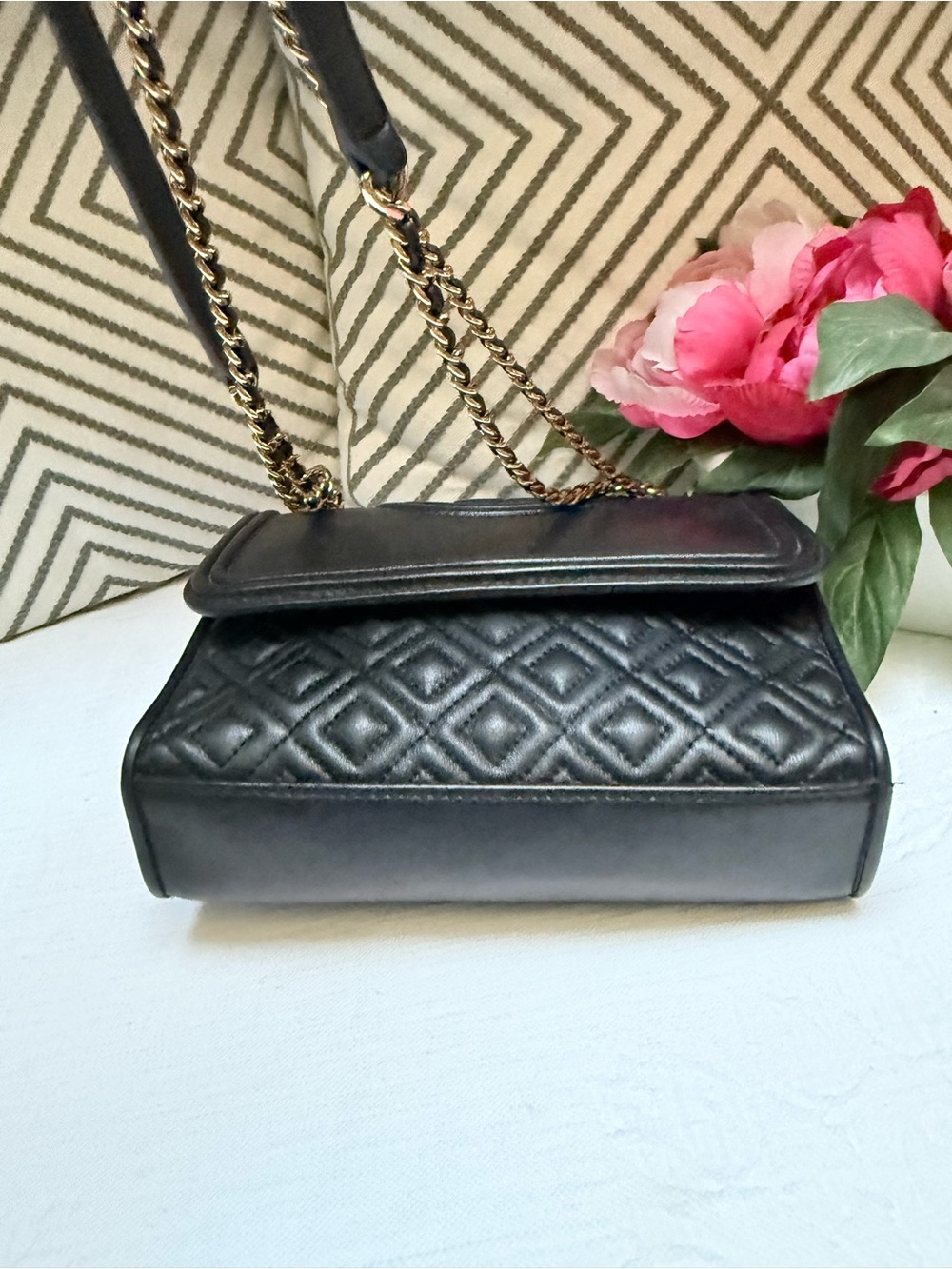 Tory Burch Black Quilted Leather Crossbody with Gold Chain - Picture 6 of 13